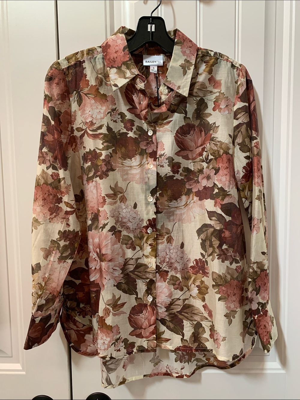 Bailey 44 Floral Button-Up Blouse in Pink, Brown, Cream